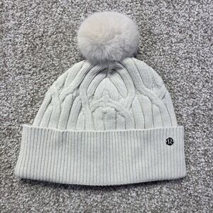 Lululemon Beanie Womens One Size White Cable Knit Pom Pom Winter Logo Hat